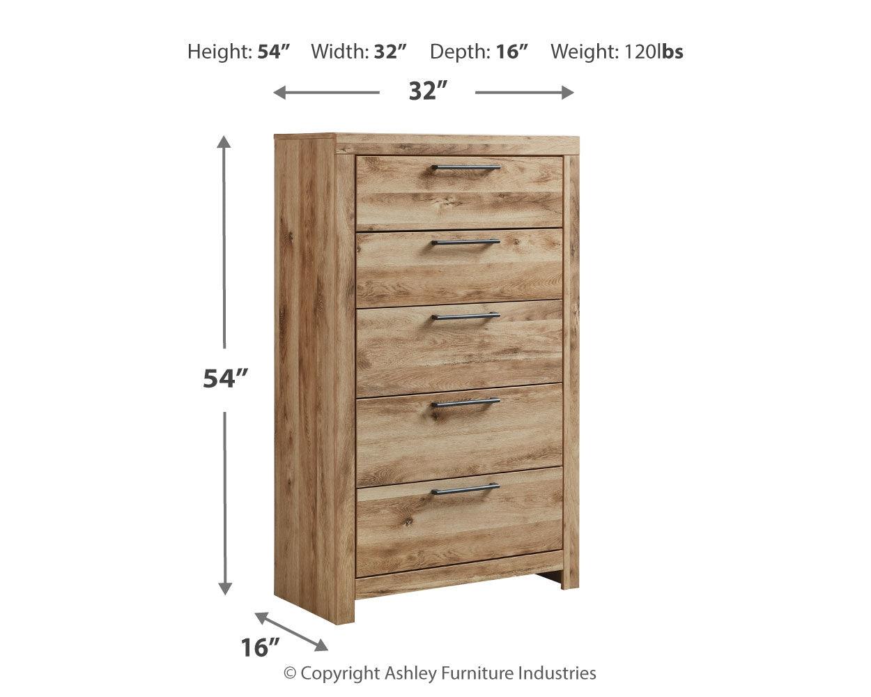 Hyanna Chest of Drawers dimension schematic showing measurements