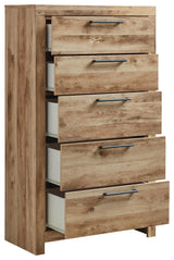 Hyanna Chest of Drawers with drawers open showing faux linen lined interior