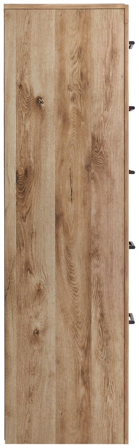Hyanna Chest of Drawers side profile highlighting golden rustic finish