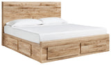 Hyanna King Panel Storage Bed angled side view showing storage drawers