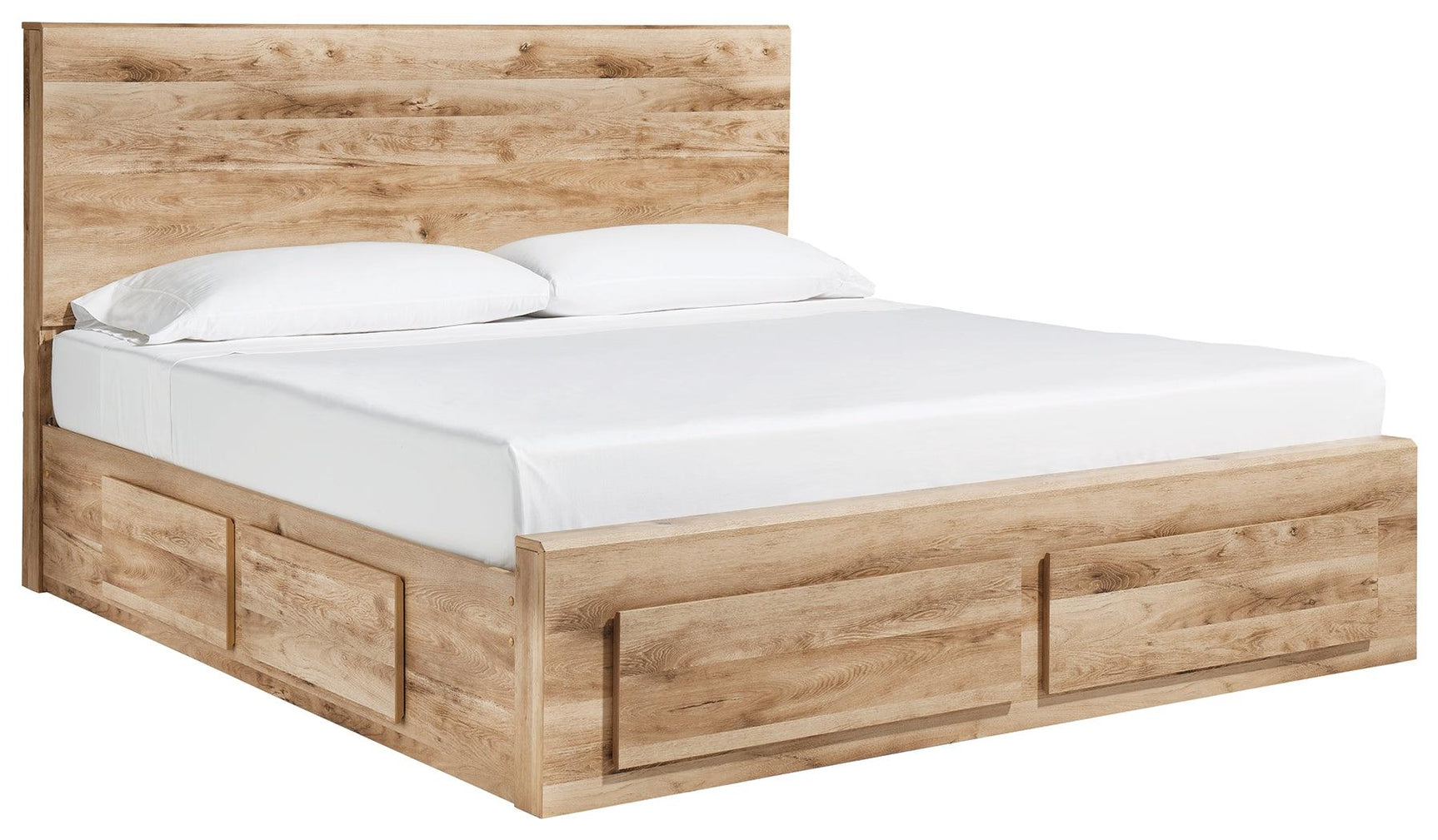 Hyanna tan queen panel storage bed angled side view