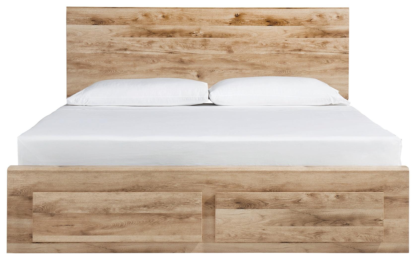 Hyanna tan queen panel storage bed side profile