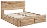 Hyanna tan queen panel storage bed headboard close-up