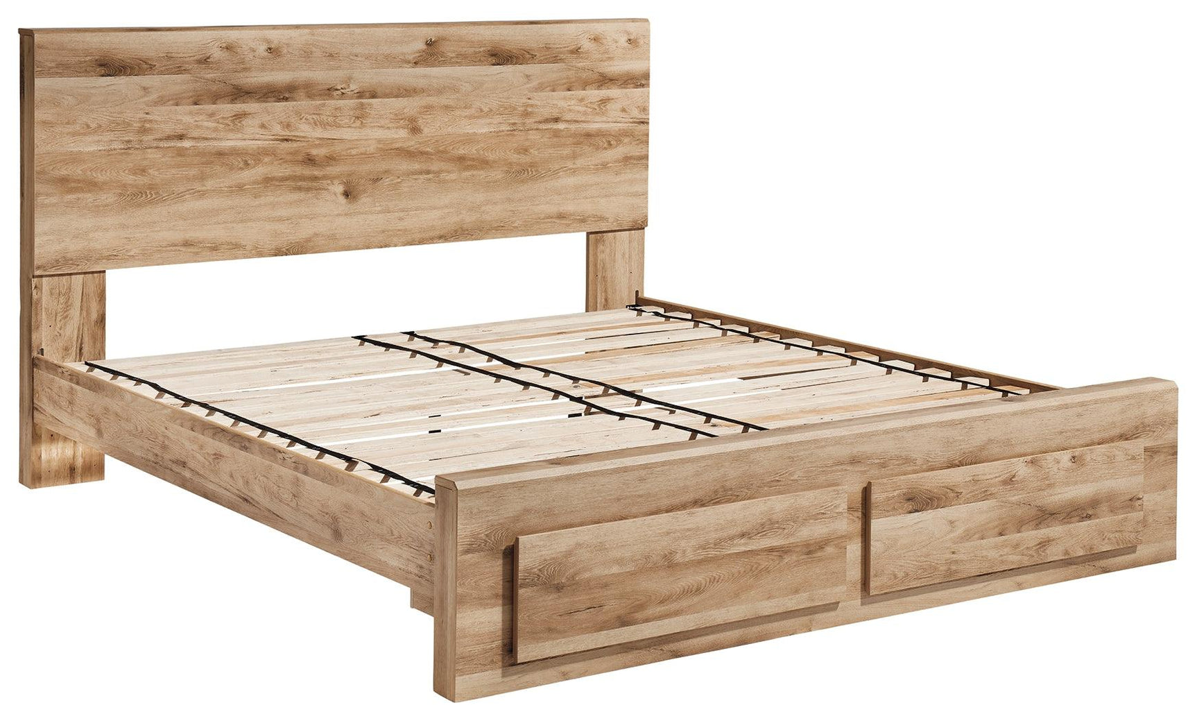 Close-up of Hyanna bed panel headboard in tan finish