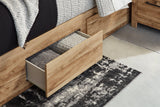 Hyanna tan queen panel storage bed drawer detail