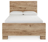 Hyanna tan brown full panel bed head-on view with panel headboard