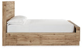 Close-up of storage drawers on Hyanna tan brown full panel bed