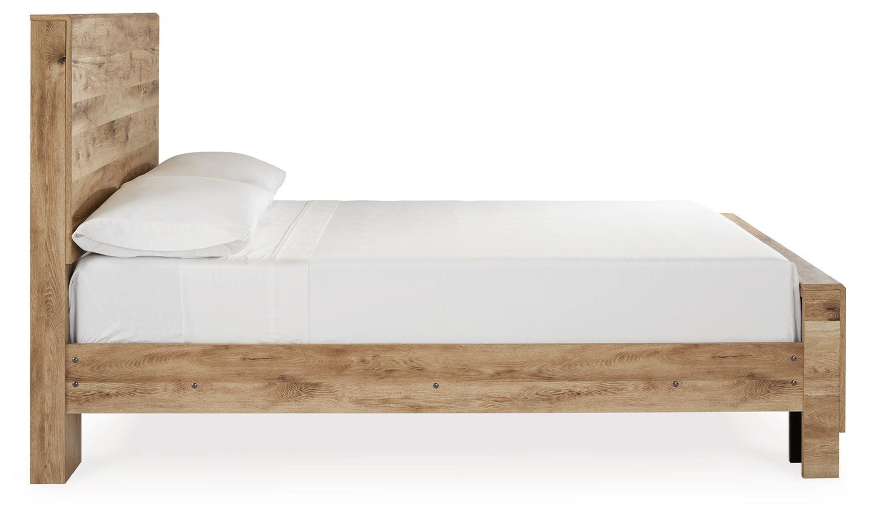 Hyanna Tan Brown Full Size Panel Bed rustic oak grain finish close-up