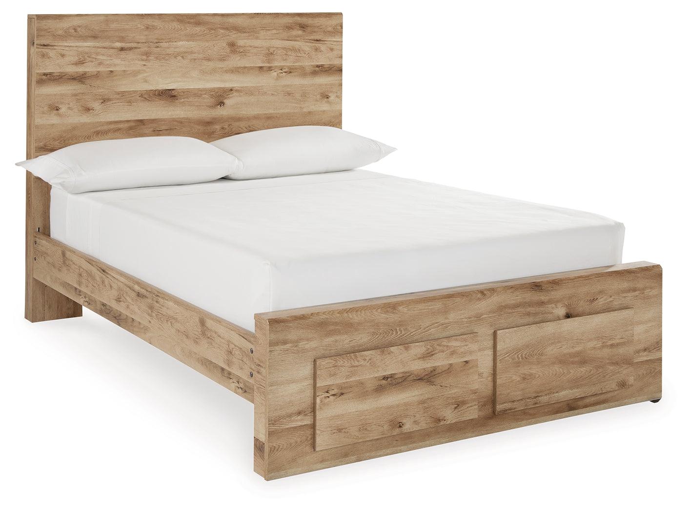 Hyanna Tan Full Panel Storage Bed side angle showing storage drawers
