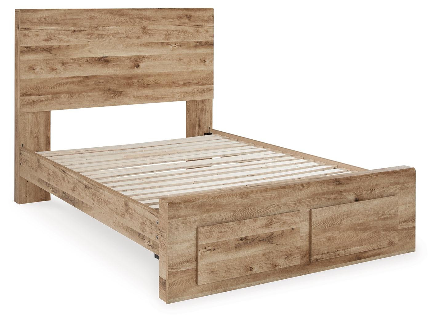Hyanna Tan Full Panel Storage Bed angled side view