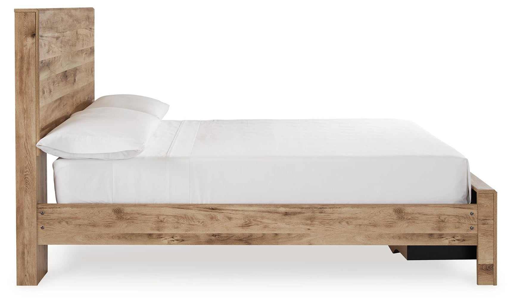 Hyanna Tan Full Panel Storage Bed side elevation