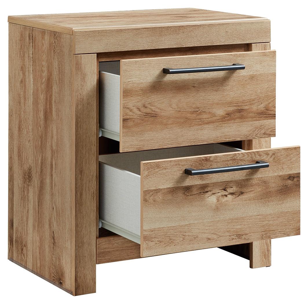 Hyanna Tan Nightstand open drawers angle view