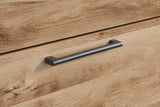 Antiqued gunmetal handle detail on Hyanna Tan Dresser