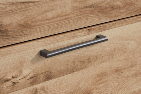 Antiqued gunmetal handle detail on Hyanna Tan Dresser