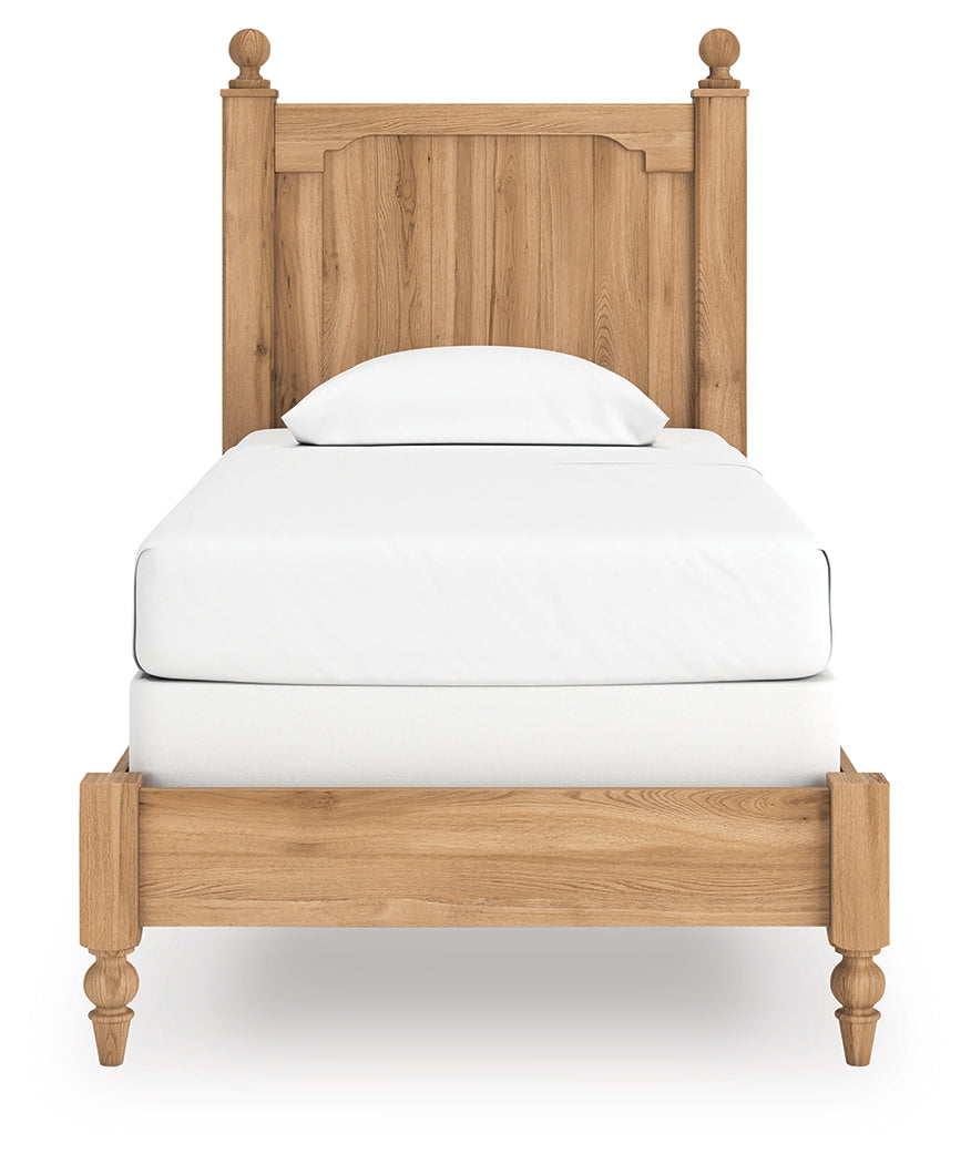 Aleaport warm brown twin panel bed head-on view