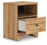 Aleaport nightstand angled side view with drawer open
