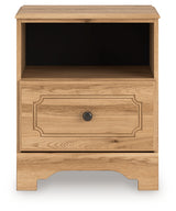 Aleaport nightstand front view with drawer and open shelf