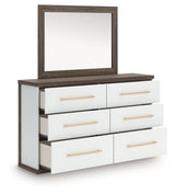 Open drawers showing faux linen lined interiors