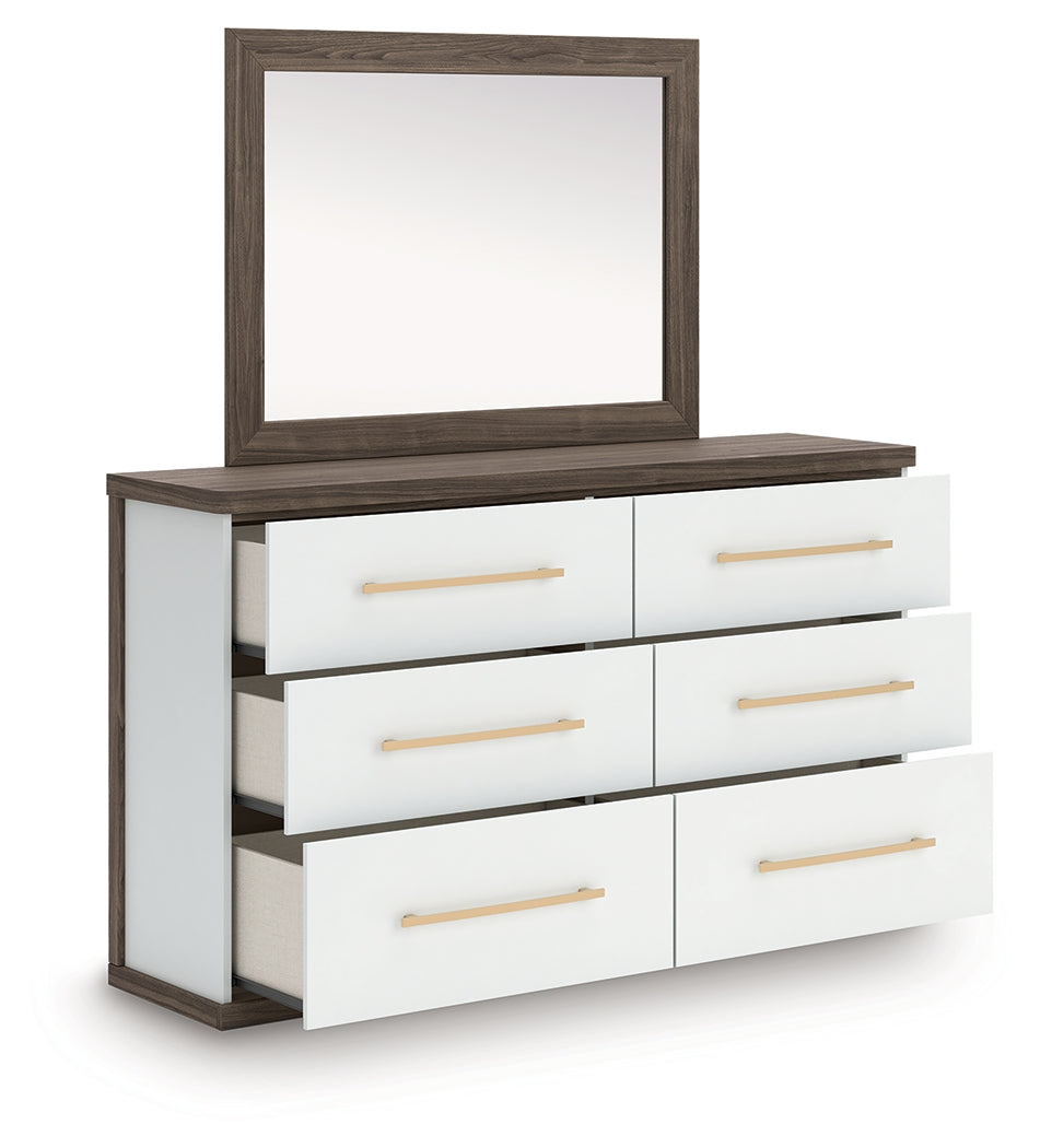 Open drawers showing faux linen lined interiors
