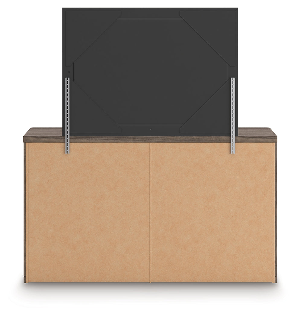 Back view of dresser and attached mirror