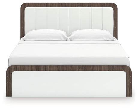 Head-on View of Upholstered Headboard with Lighting On