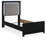 Maeling Black Twin Upholstered Panel Bed angled view