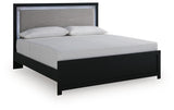 Maeling Black King Upholstered Panel Bed angled view