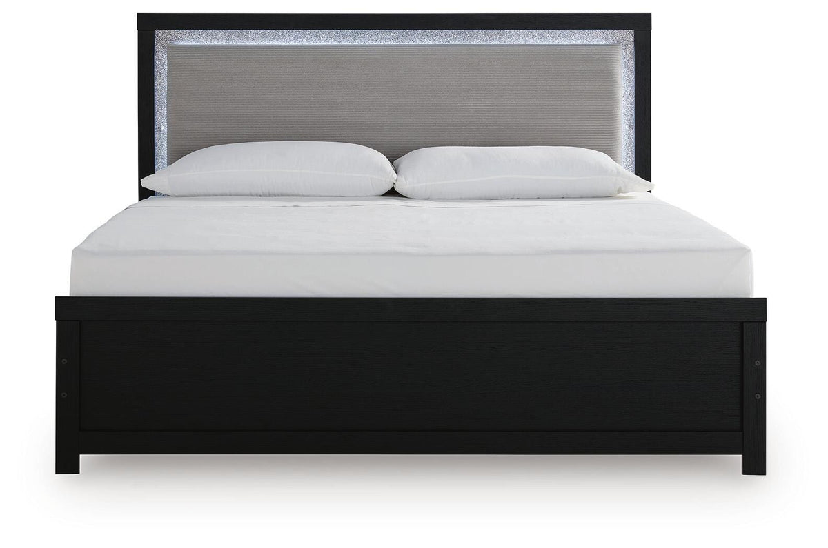 Maeling Black King Upholstered Panel Bed view 5