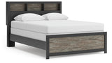 Broachmyn Queen Bookcase Panel Bed angle view with drawers visible