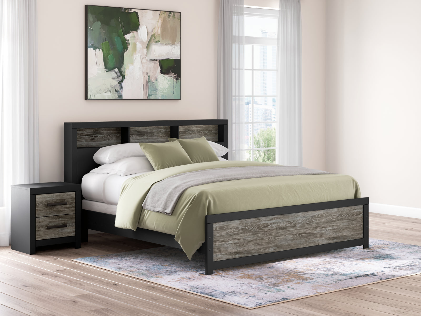 Broachmyn Black/Gray King Bookcase Panel Bed