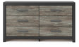 Broachmyn dresser front view showing two-tone black and gray finish