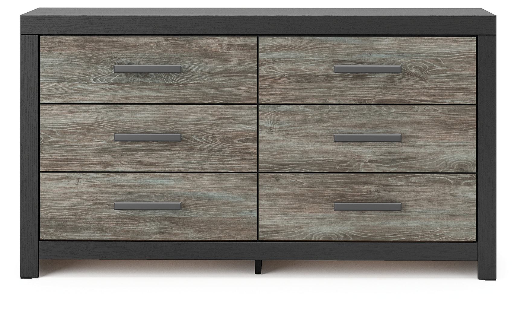 Broachmyn dresser front view showing two-tone black and gray finish