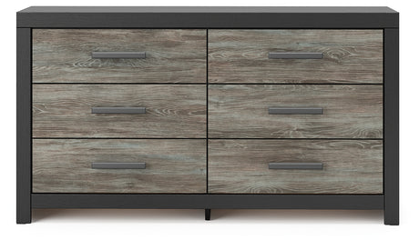 Broachmyn dresser front view showing two-tone black and gray finish