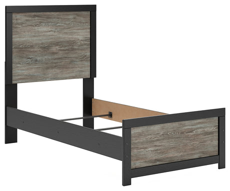 Broachmyn Twin Panel Bed angled front view showing headboard and footboard