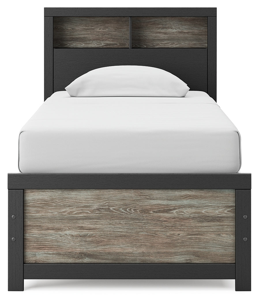 Broachmyn twin bookcase bed front headboard view