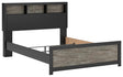 Broachmyn queen bookcase bed black and gray angled front view