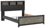 Broachmyn queen bookcase bed black and gray angled front view