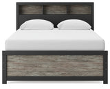 Broachmyn queen bookcase bed head-on view showing cubbies