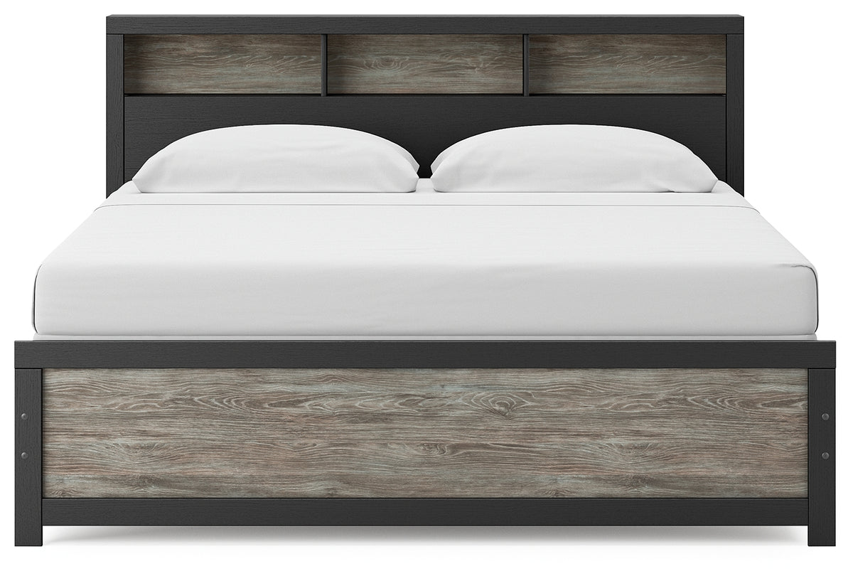 Broachmyn King Bookcase Bed headboard front view showing cubbies