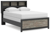Side angle of Broachmyn full bookcase bed in black and gray