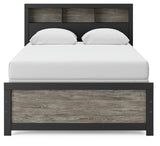 Head-on view of Broachmyn full bookcase bed headboard with storage cubbies