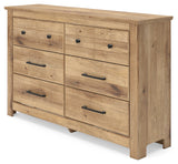 Alternate angled view of tan dresser