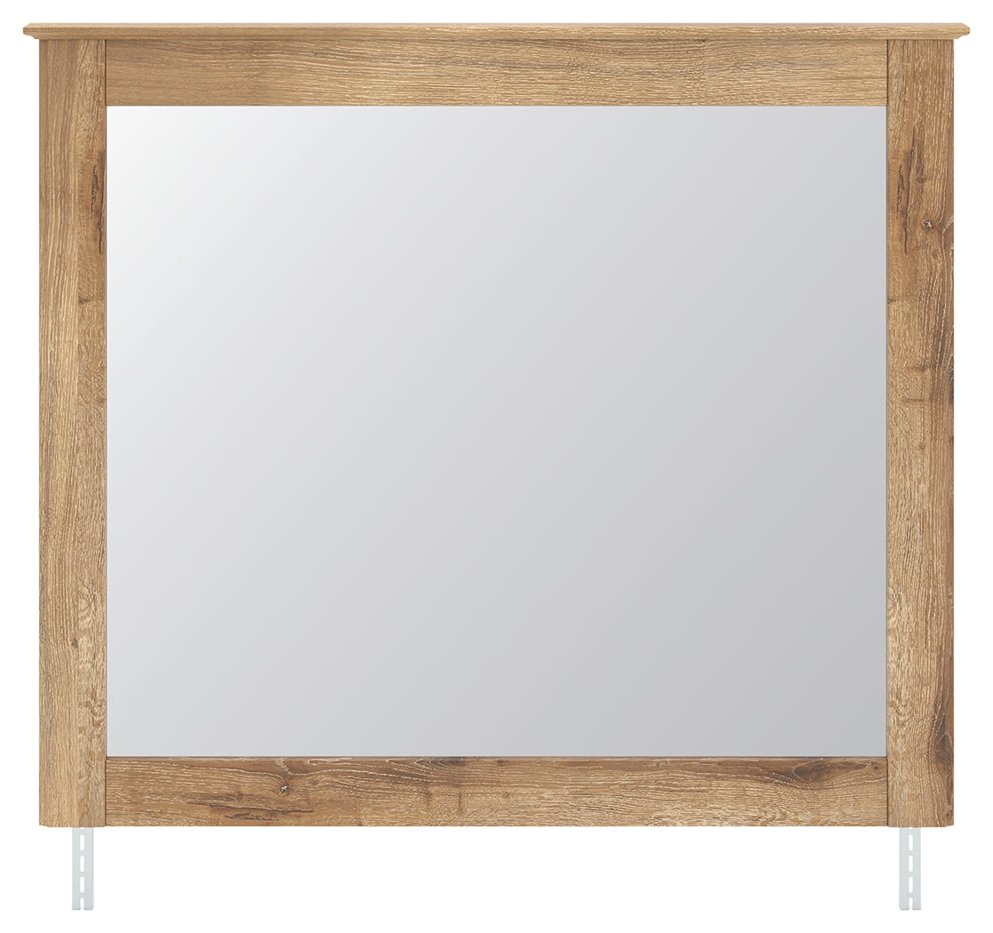 Makidern Tan Bedroom Mirror head-on view with mounting bracket
