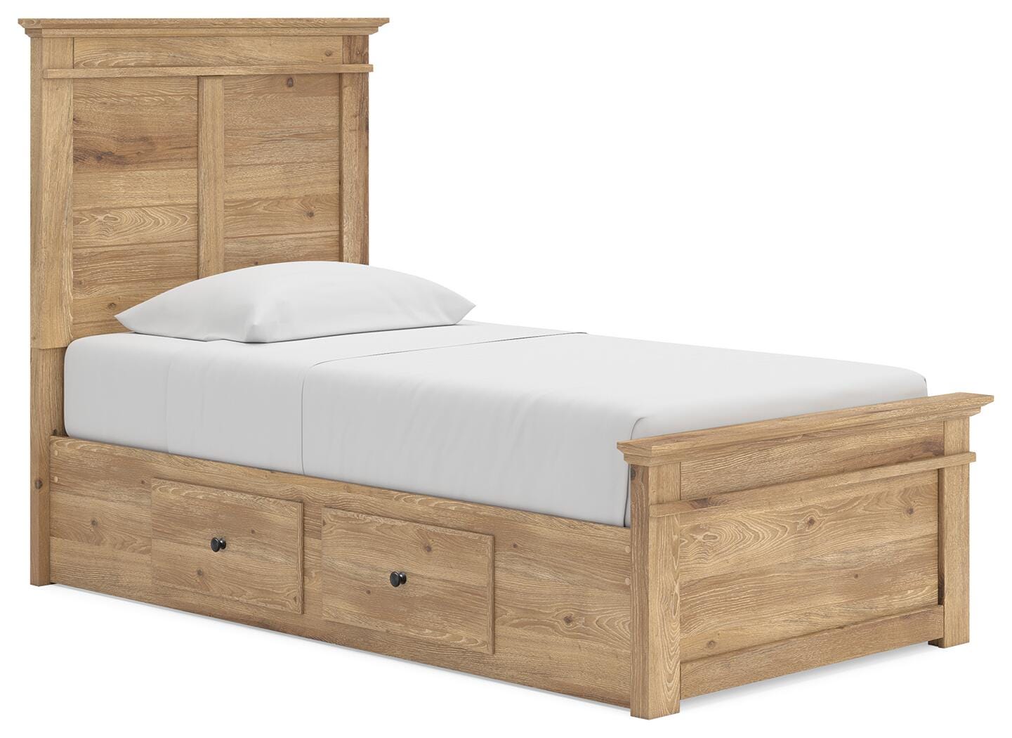 Makidern Tan Twin Panel Storage Bed side angle