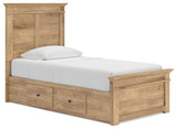 Makidern Tan Twin Panel Storage Bed angled view