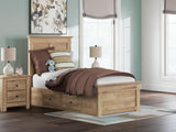 Makidern Tan Twin Panel Storage Bed storage drawer open view