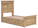 Makidern Tan Twin Panel Storage Bed angled view