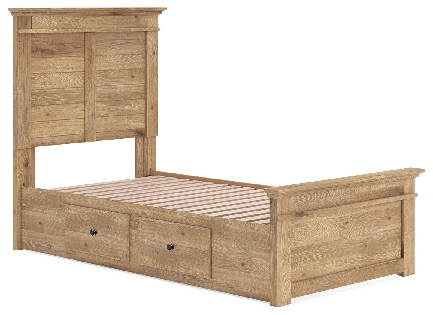 Makidern Tan Twin Panel Storage Bed angled view