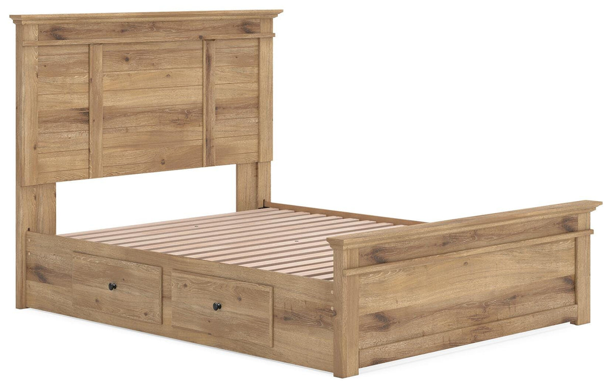 Makidern bed side view showing natural tan finish