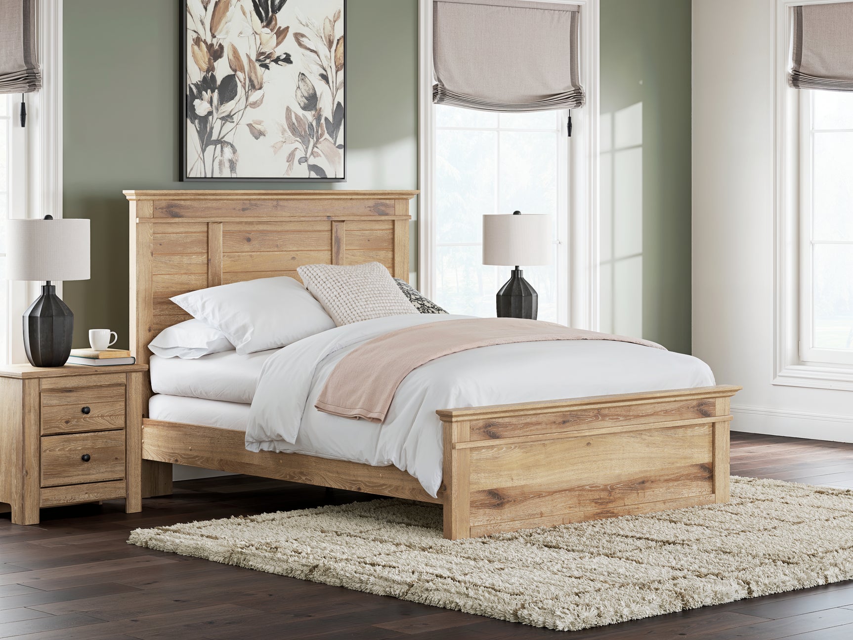 Makidern tan queen panel bed side profile